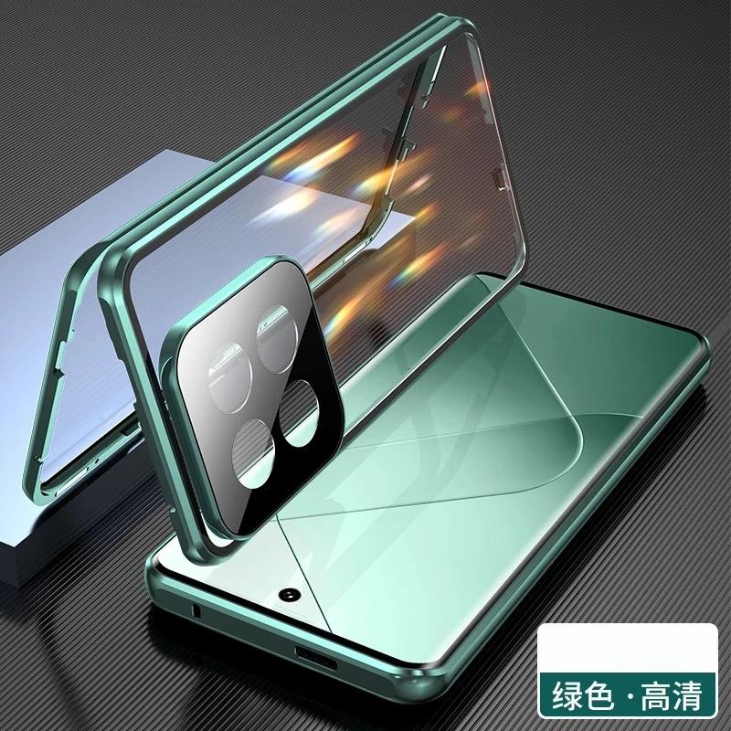 

Прозорий 360 Повний Чохол для Телефону для Xiaomi 15T Pro 15T Двосторонній Магнітний Металевий Capa Загартоване Скло Захисна Кришка Xiaomi 15T зелений