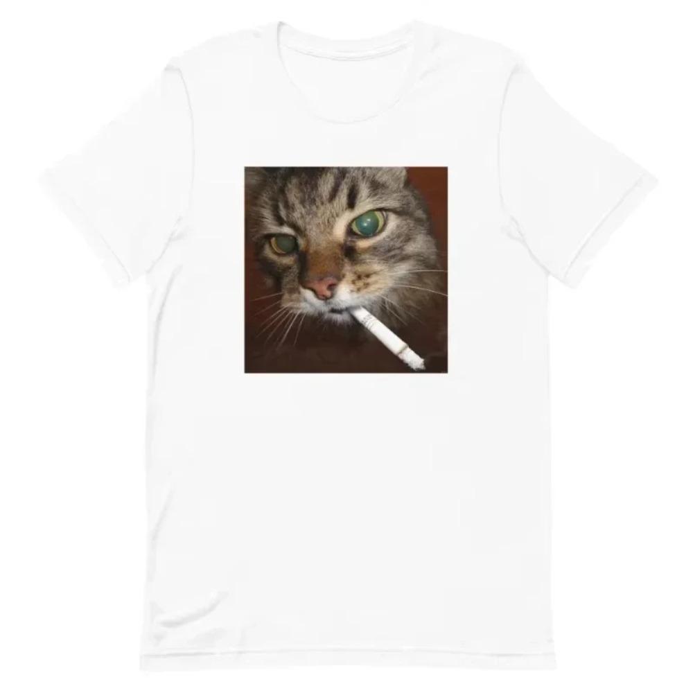 Men's Fashion Y2k Humor Saying Tee Cigarette Kitten Funny Smoking Cat Meme Stupid T-Shirt Cute Kitty Dad Graphic Outfit Shirts