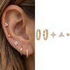 Minimalist Gold Plated Clover Stud Earrings Set With Zircon Accents Women Multi-Hole Ear Piercing Jewelry