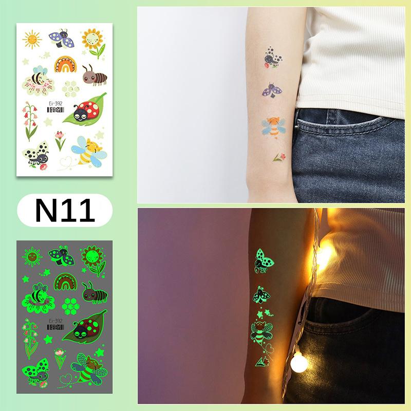 

Светящиеся наклейки для татуировок, временные красочные татуировки с насекомыми, милые наклейки для татуировок с бабочками и пчелами, детские татуировки для тела