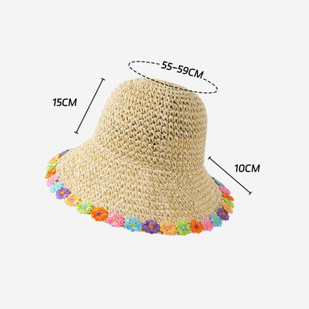 New Flowers Straw Hat Sun Protection Wide Brim Woven Hat Elegant Foldable Sunshade Hat Seaside