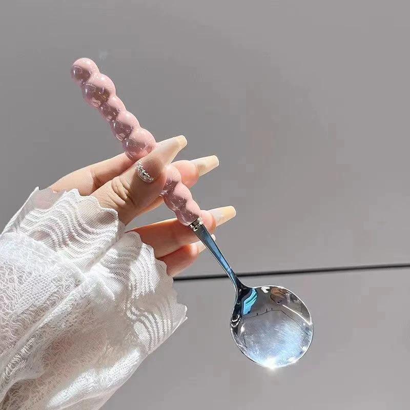 1PCS Pearl Handle Spoon Stainless Steel Stirring Spoons Party Cutlery Gadgets Ice Cream Cake Dessert Spoon Bar Kitchen Access