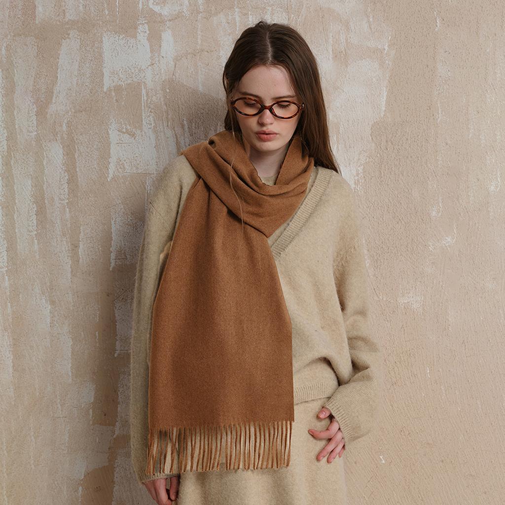 Wool scarf, unisex classic high-end B with warm solid color fringed scarf women's shawl autumn and winter