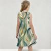 Girls Round Neck Sleeveless Tropical Leaves Printed A Line Flared Dress