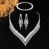Fashionable Wedding Engagement Gift Bridal Four-Piece Alloy Rhinestone Necklace Earrings Bracelet Ring Set