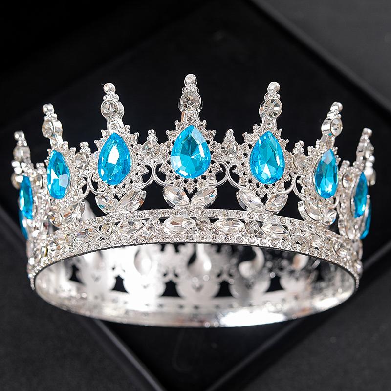 Corona de Boda Redonda Barroca Desfile Nupcial Tiara de Pedrería Cristal Coronas Tocados para Reinas y Reyes