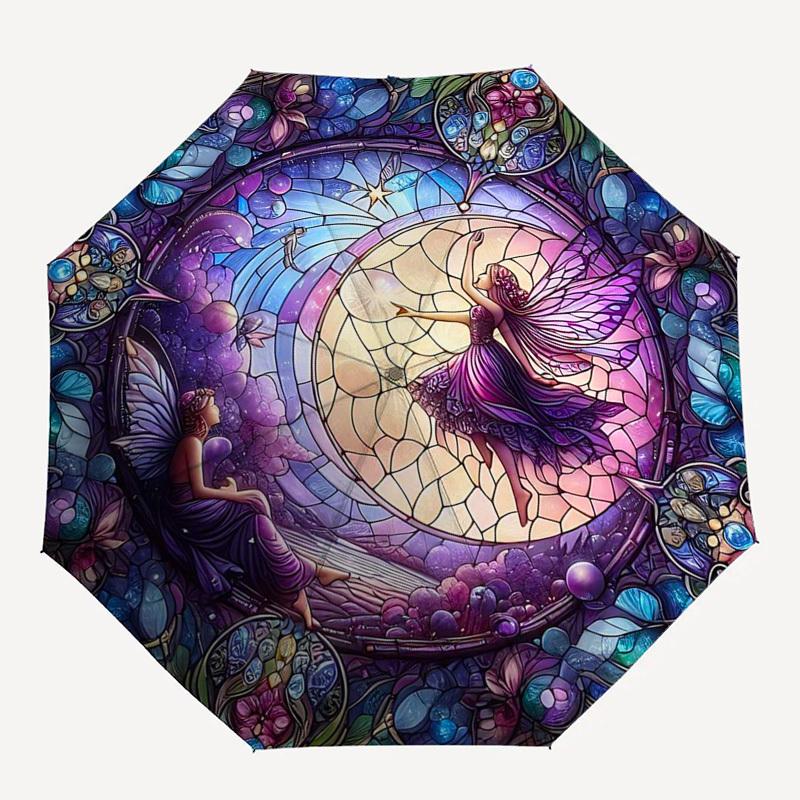 1pc Stained Glass Fairy Design Automatic Opening Folding Umbrella with 8-Bone Iron Frame, Suitable for Fans, Travel, Daily Use, Ideal Gift for Festiva