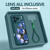 INS Floral Pattern Lanyard Case For iPhone 17 Pro Max iPhone 16 15 Pro Max 14 13 11 16E 17E Shockproof Bumper Wristband Cover