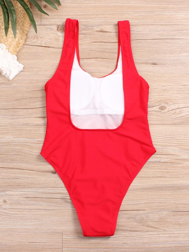 Women's 2020 Sexy One-Piece Swimsuit with Chest Pads, Solid Color, Sleeveless Triangle Beachwear