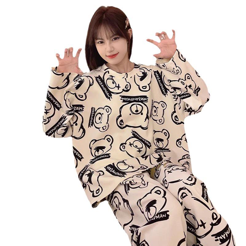 Γυναικείο Πιτζάμα Σετ Μακρυμάνικο - Χαριτωμένο Καρτούν Σχέδιο, Μεγάλο Μέγεθος, για Άνοιξη & Φθινόπωρο, Εσωτερική/Εξωτερική Χρήση