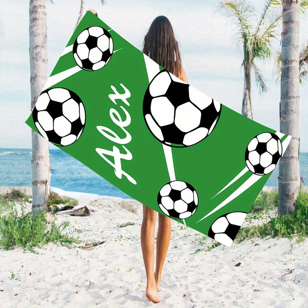 Individuelles Fußball Strandtuch Personalisierter Namensdruck Weich Schnelltrocknend Großes Badetuch für Sportfans Kindergeschenk