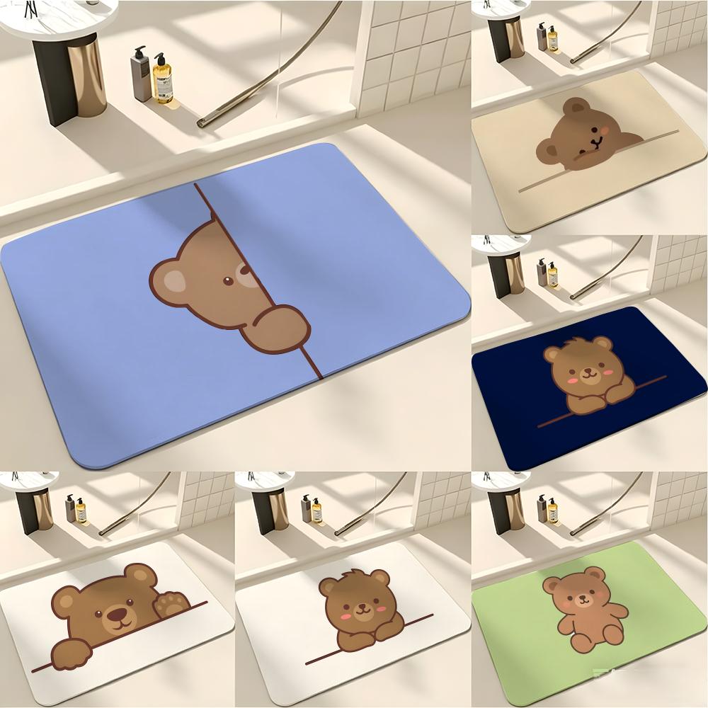 Cartoon Style B-Baby Bear Floor Mat Absorbent Floor Mat Non-Slip Entrance Rug for Bathrooms Restrooms and Toilets