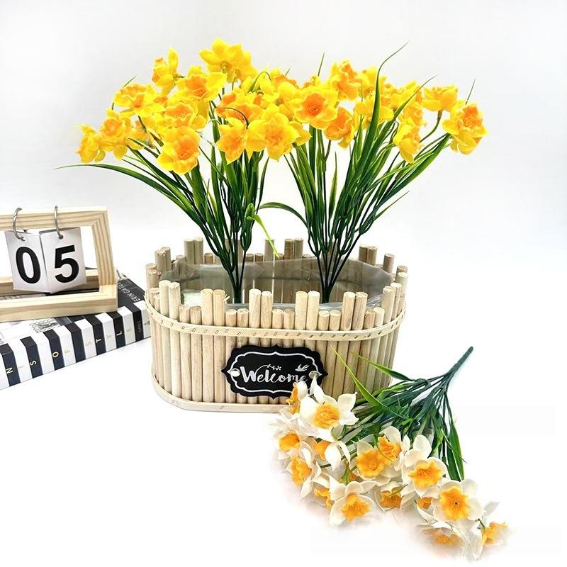 Seven-petaled Spring Grass Daffodils, Artificial Hand-feel Material Daffodils for Wedding Decoration, Fake Flowers, Simulated Green Plants