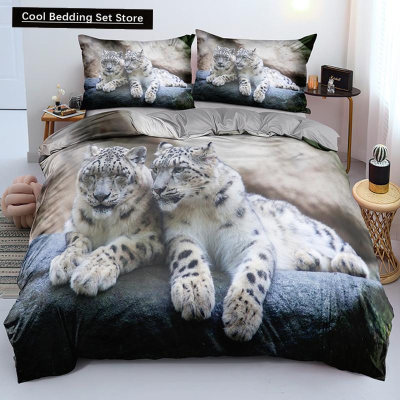 Comforter Lion Tiger King Queen Lovely Wild Animals Bedding Set For Kids Teens Adults Wildlife Grey Black 2/3Pcs