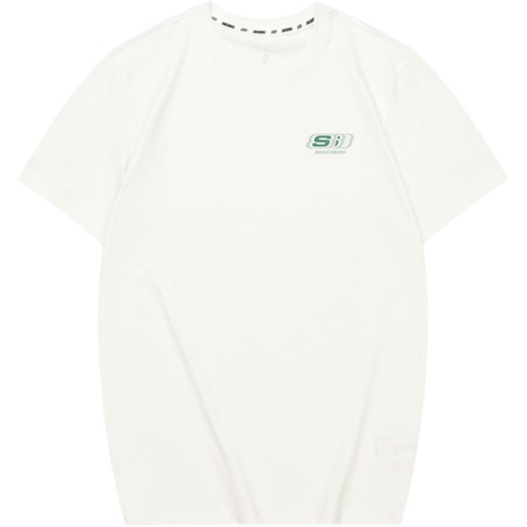 Skechers Logo Print Round Neck Pullover Short Sleeve T-Shirt Unisex Tops Cotton-Candy-White L224U134-0074 L