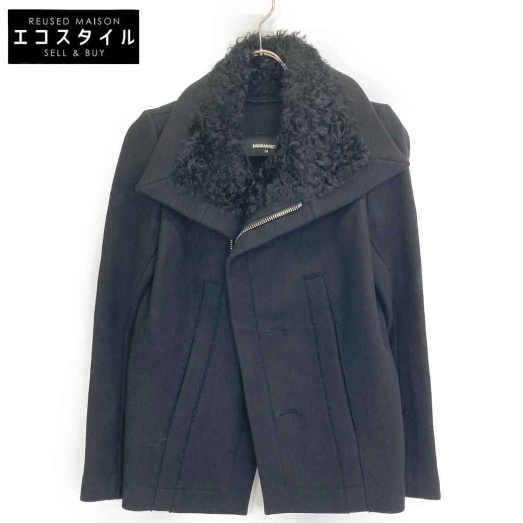 DSQUARED2 Black mouton collar wool short coat coat 38 blackUsed