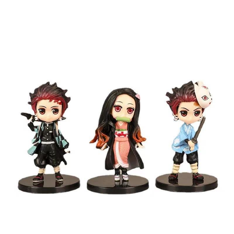 Demon Slayer Q Version 6-Piece PVC Figure Set: Anime Model Ornaments for Cake Decoration