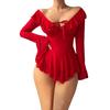 Women Lingerie Chemise Nightdress Solid Color See-Through Ruffles Dress Nightgown Sleepwear Slips Nightie with Thong