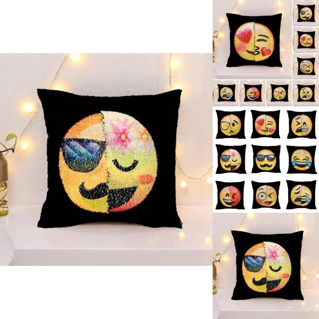Colorful Double-sided Emoji Mermaid Sequin Pillowcase For Cozy Home Decor