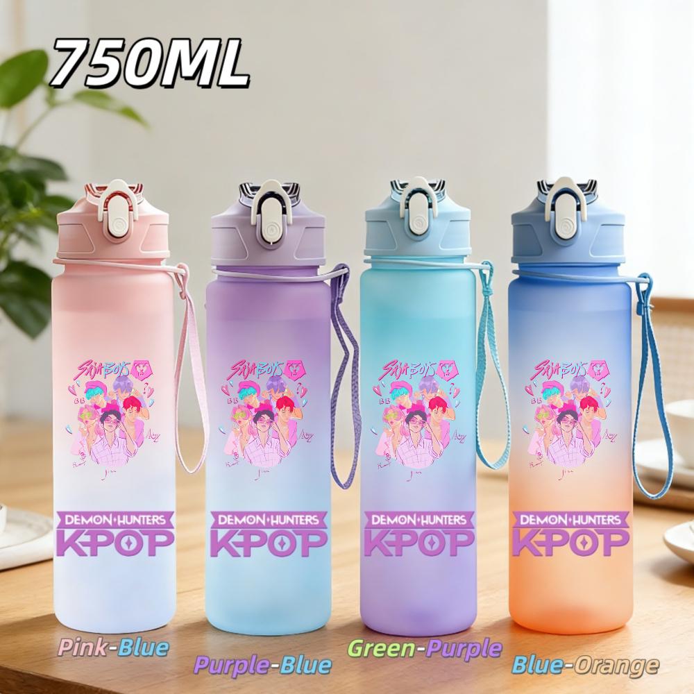 750ML Anime KPop Demon Hunters Sports Water Bottle Leak Proof Colorful Straw Cup Portable Water Bottle designed for Outdoor Sport Fitness
