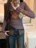 Women's Slim Fit Red Knit Base Layer Top, Korean Style, New Year Edition, Ideal for Spring & Autumn.