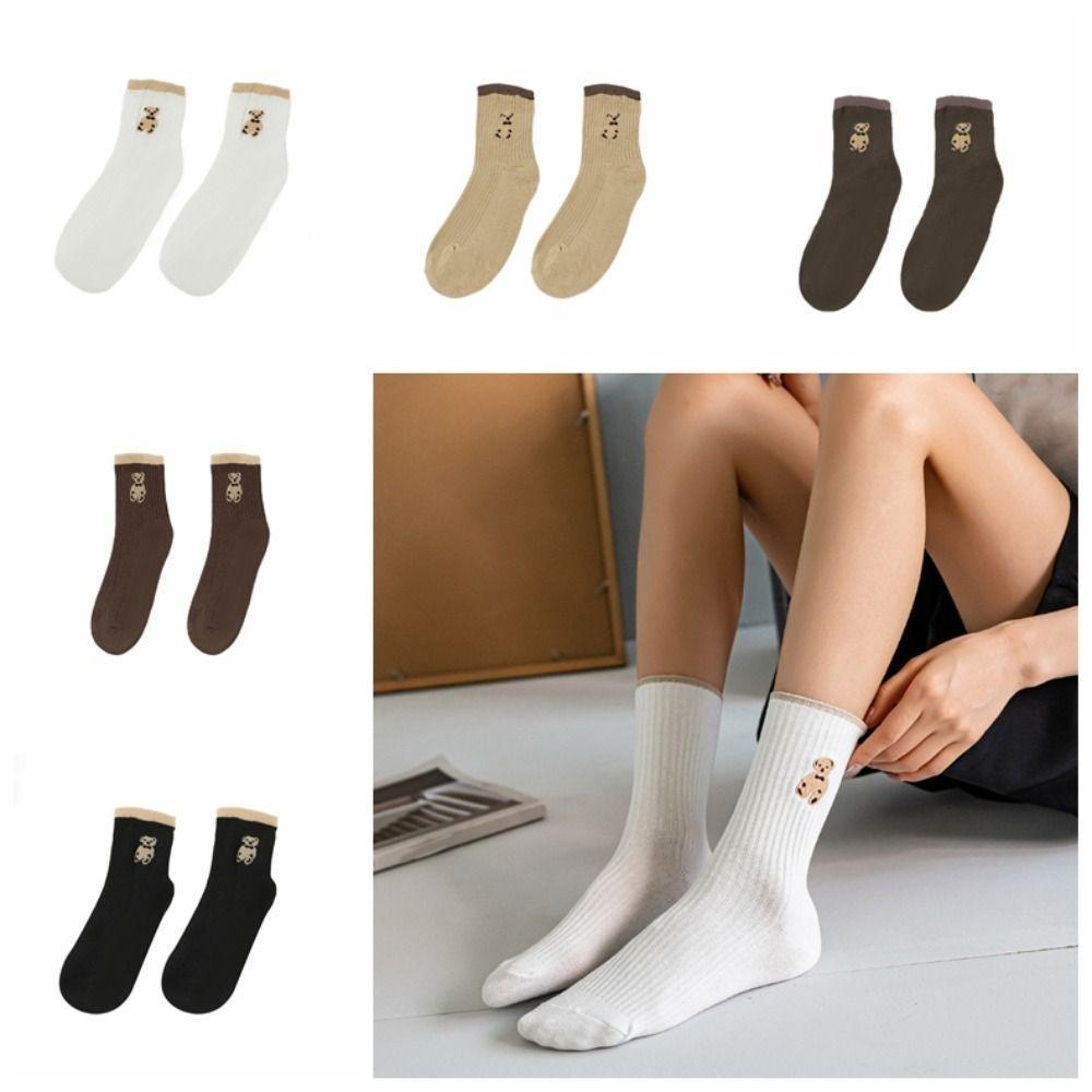 10Pairs Stripe Cute Bear Socks Cartoon Mid-Calf Socks Ins Tube Socks Women Women