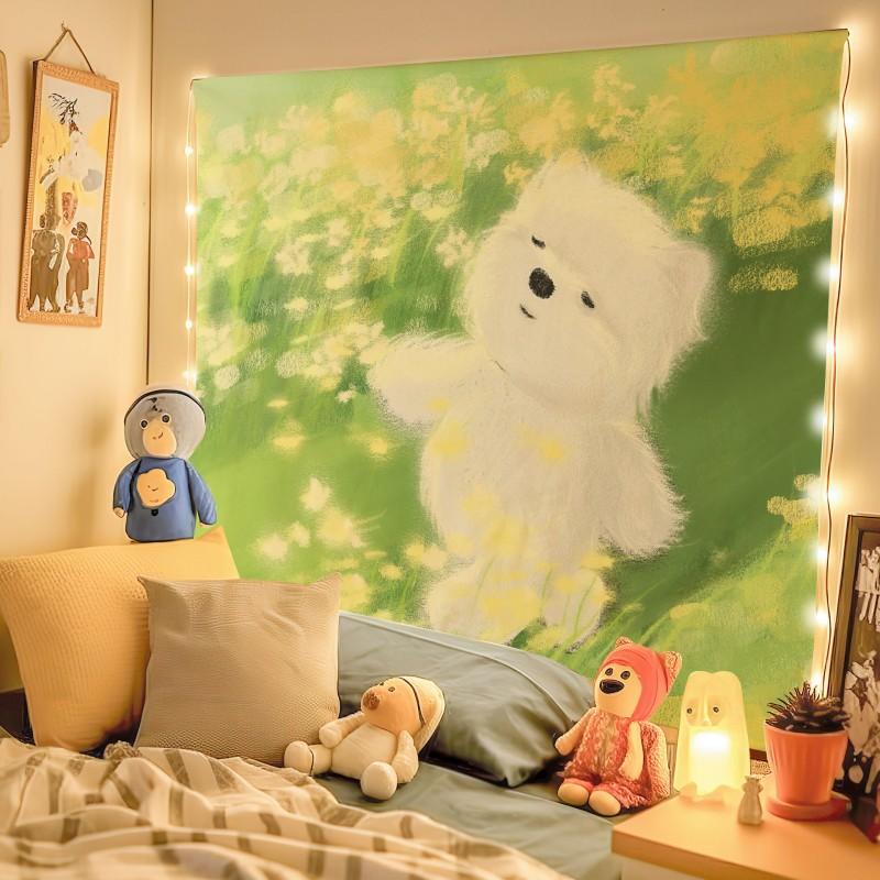 VIKAMA Cartoon Dog Cute Background Cloth Ins Style Room Decoration Tapestry Dormitory Rental Room Wall Cloth Wallpaper Decor
