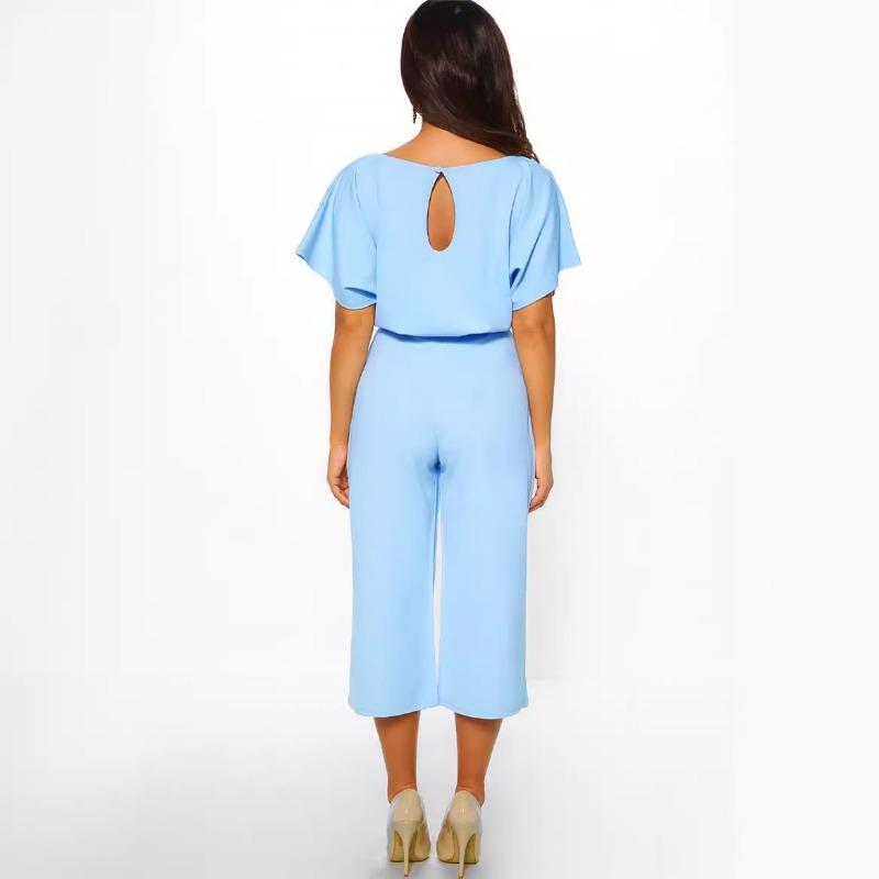 Summer Women's Jumpsuit Fashion Tie Button Short Sleeve Jumpsuit