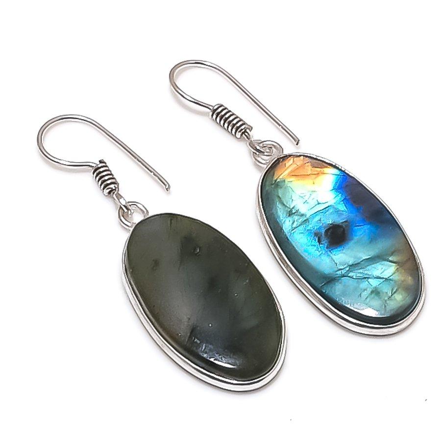 

Natural Labradorite Gemstone 925 Sterling Silver Jewelry Earring 1.69 q5I71