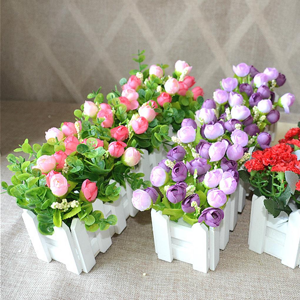 Kunstige blomsterplanter Gjerde Blomsterpotte Plantebeholder Plantekasse Blandet farge for Kontor Midtstykke Arrangement