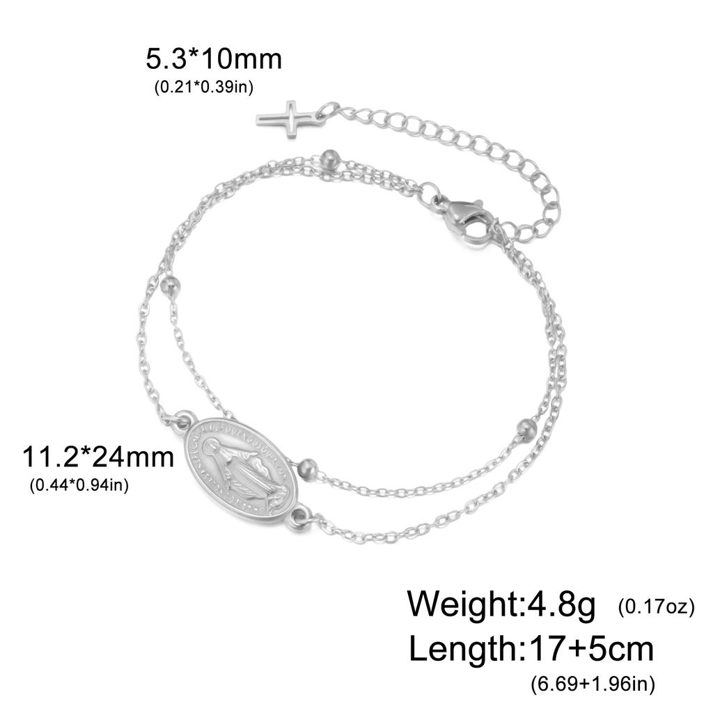 Virgin Mary Pendant Bracelet for Women Stainless Steel Cross Bracelet Catholic Christian Faith Bracelet Religious Gift for Girls