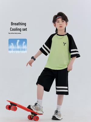 Boys' Summer 2026 Raglan Sleeve Two-Piece Sports Set for Medium & Large Kids