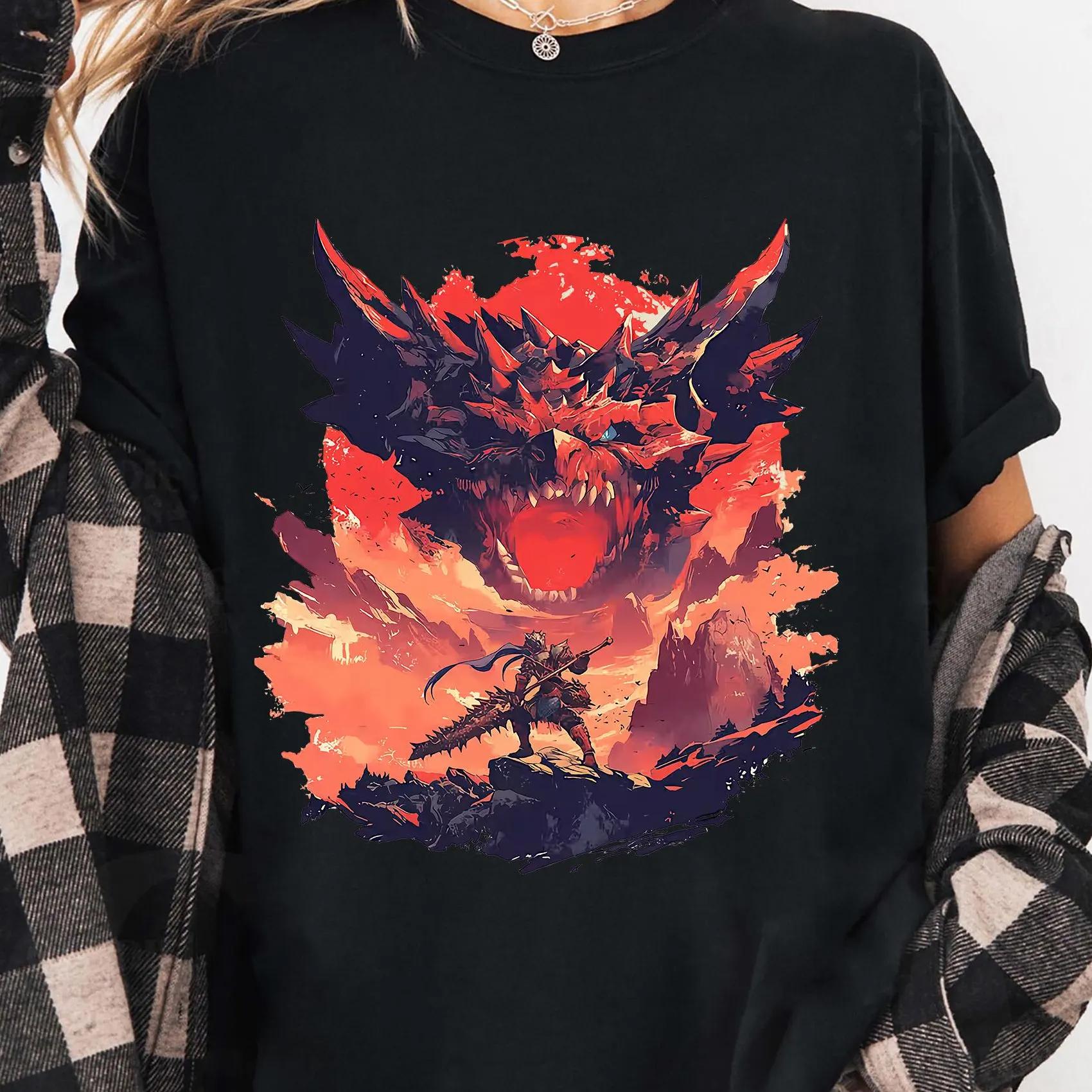 Monster Hunter Wilderness Tshirt Unisex Fire Dragon Tshirt A Retro Horror Game Player and Fan Gift for Both Unisex and Women S