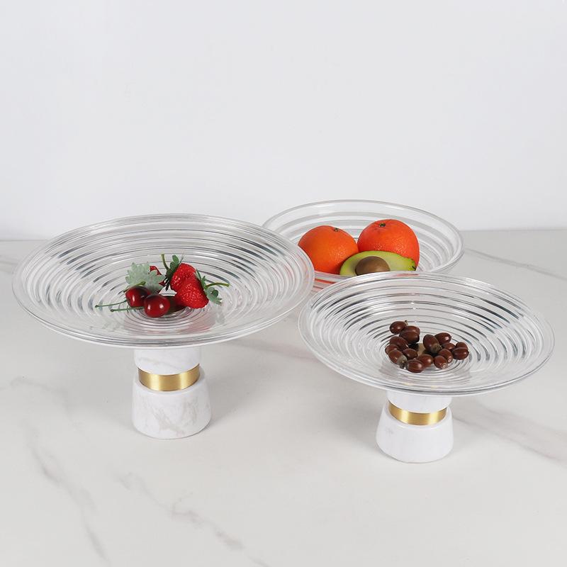 Marble Base Decorative Tray, Round Transparent Glass Fruit Tray, Living Room Desktop Organizing Container, Small Accessories