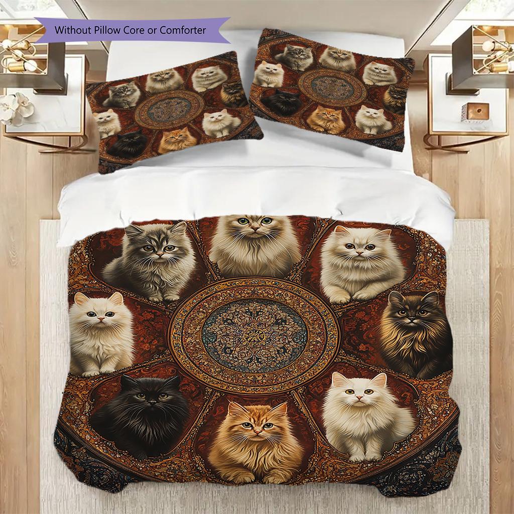 Kätzchenmuster Bettwäsche Steppdecke Set Bettbezug Kissenbezug Heimdekoration Geburtstagsgeschenk (1 Bettbezug + 2 Kissenbezüge, ohne Füllung)