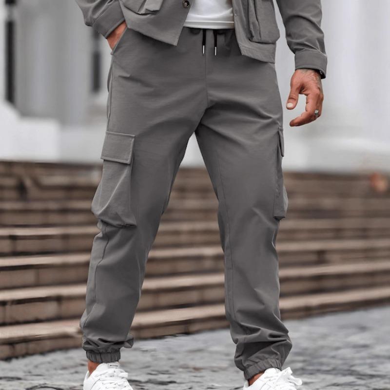 Men's New Overalls Casual Trousers Drawstring Multi-pocket Overalls