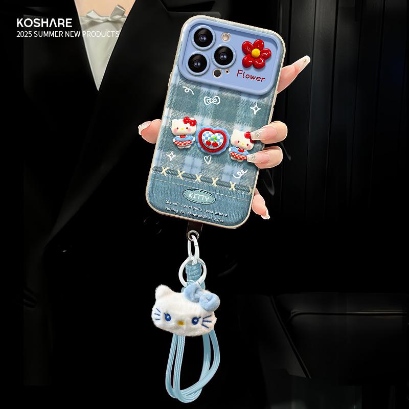Plaid Kt Cat Doll Lanyard for Apple 17 Cute Phone Case 15promax Flip Window Iphone16