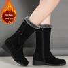 Women's Thickened Non-Slip Mid-Calf Snow Boots - Warm Fleece Lining, Versatile Fashion Cotton, Black