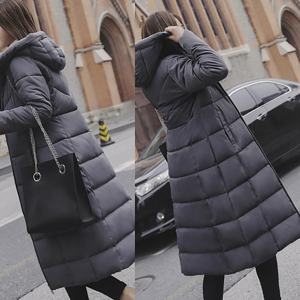 Dame Warm Plus Size Ensfarget hette Enkeltspent middels lengde bomullsjakke vest Slim cardiganfrakk