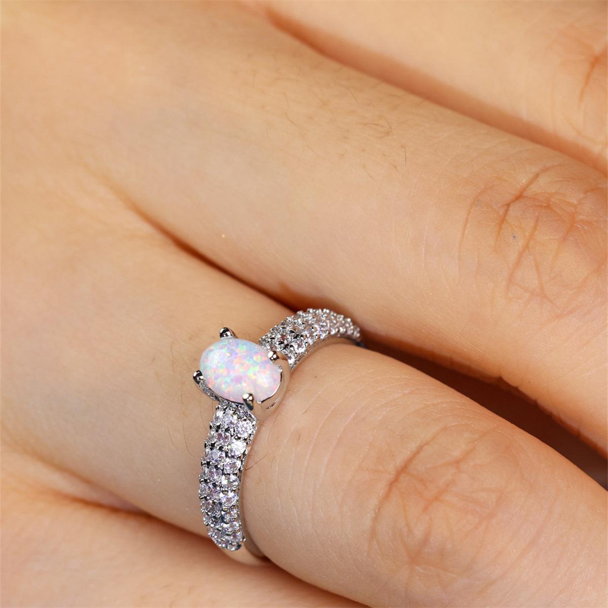 Wish four-claw oval Opal inlaid zircon ring simple ring ring no. 6