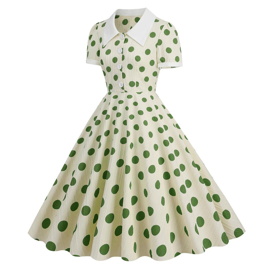 Vintage Polka Dot Dress With Spliced Details For Casual Outings And Parties