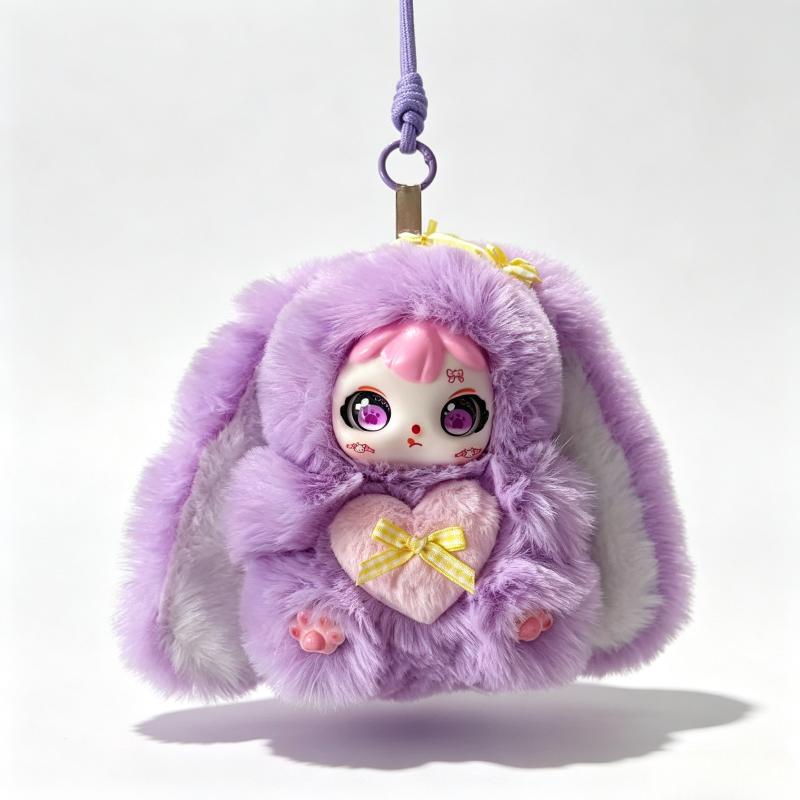Cute Long Ear Bunny Plush Keychain Fluffy Sweet Rabbit Vinyl Doll Pendant Decor Backpack Hanging Charm Girls Kawaii Gift