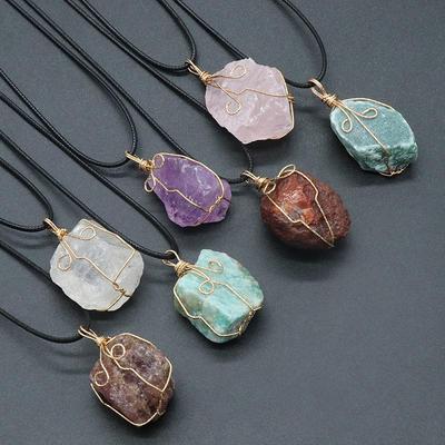 Collar Colgante de Alambre de Citrino y Amatista con Piedras de Aventurina Rosa, Blanca y Fluorita