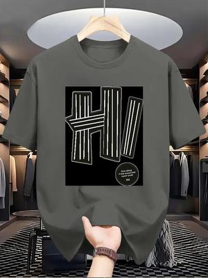 Men'S Casual "Hello" Graphic T-Shirt - Black & White Print