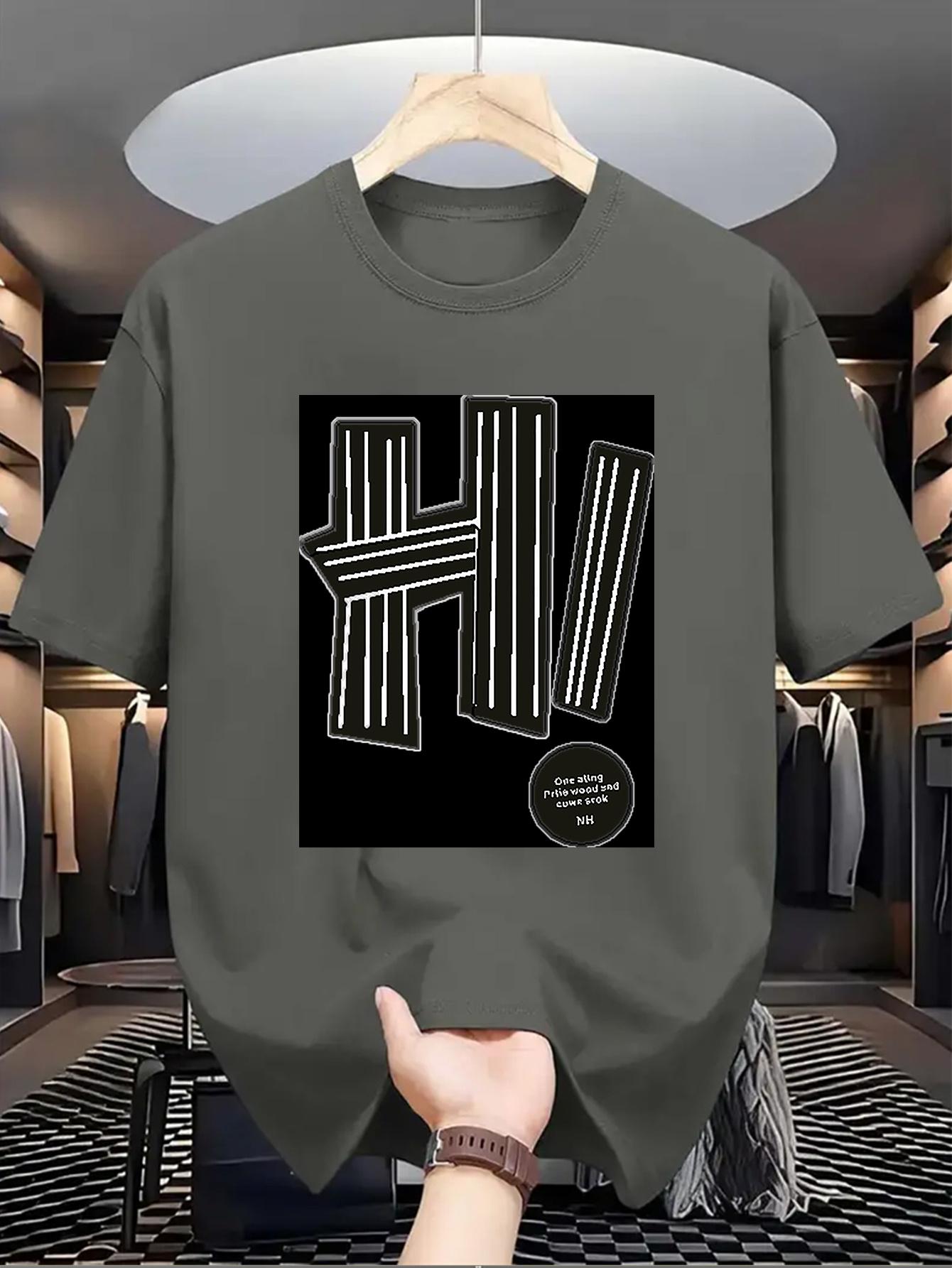 Men S Casual Hello Graphic T-Shirt - Black & White Print S