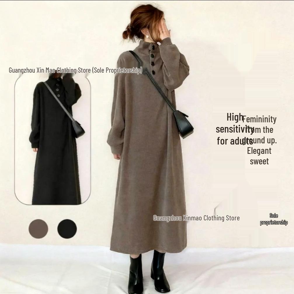Women s Mid-Length Casual Loose Knit Dress - Pure Color, Relaxed Fit Small верблюд