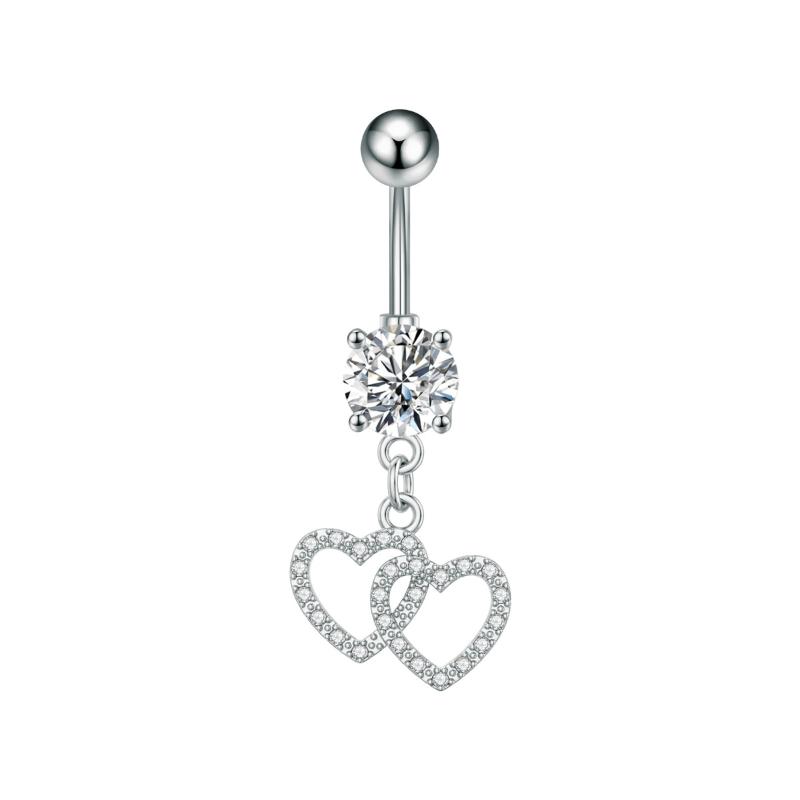 Fashion Simple Zircon Heart Belly Button Rings Stainless Steel Navel Piercing Barbell For Women Sexy Body Jewelry Beach Jewelry