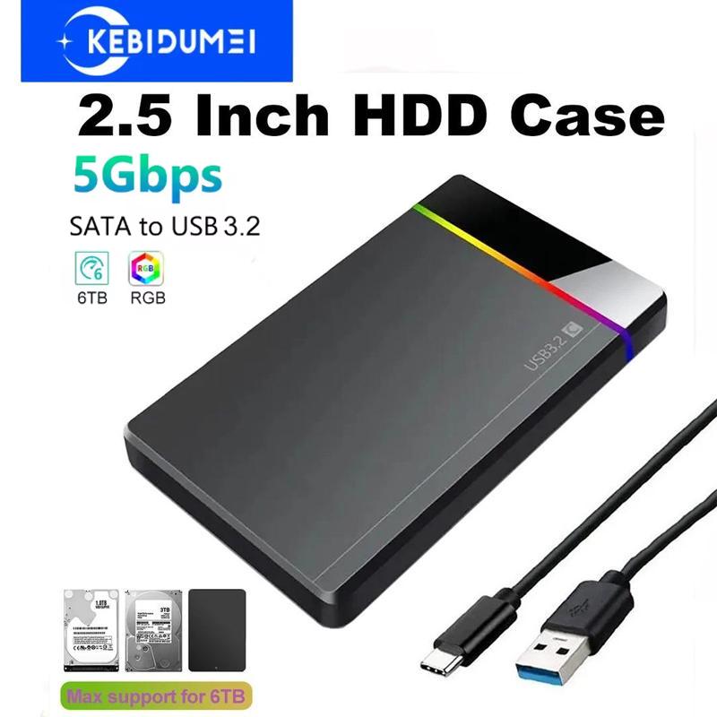 2.5-inch Tool-free RGB Mobile Hard Disk Box SATA to USB 3.2 Hard Drive Case 5Gbps Notebook Solid State Mechanical Hard Disk SSD HDD Enclosure