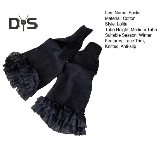 1 Pair Winter Calf Covers Lace Trim Knitted Anti-slip Solid Color Elastic Lolita Style JK Cosplay Performance Daily Wear Sports Outing Leg Warmers