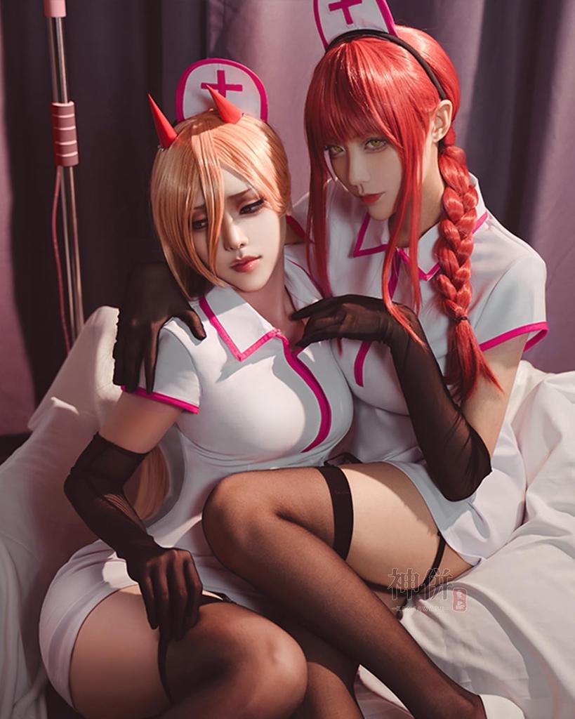 Makima Nurse Uniform Power Cosplay School Cultural Fancy Makima Nurse Nurse Uniform Size [Excellent Quality] Cosplay, (No Wig), Costume, Festival,